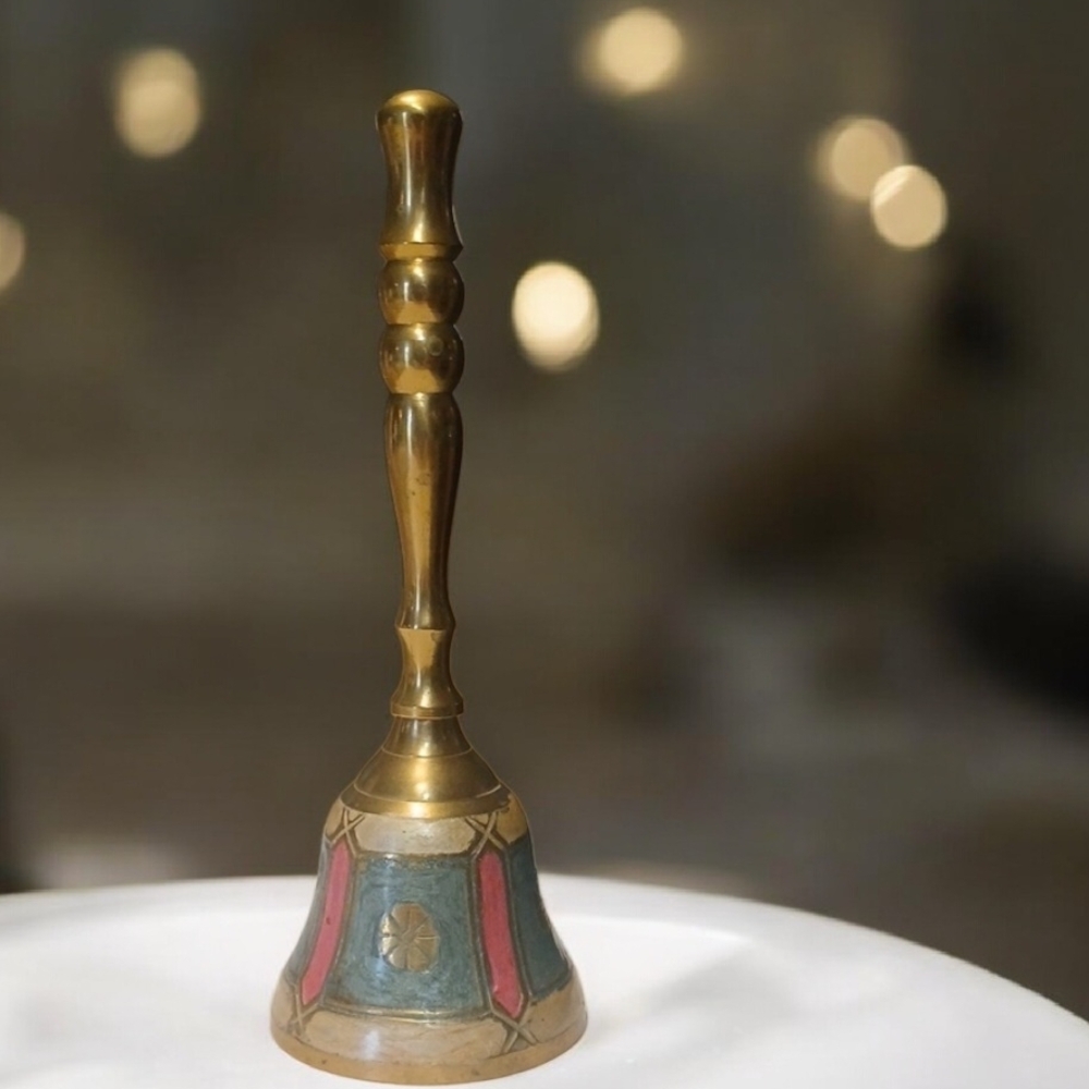 Brass Hand Bell with Multicolor Accents | India